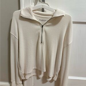 Abercrombie & Fitch Cream Ribbed Half-Zip Sweater